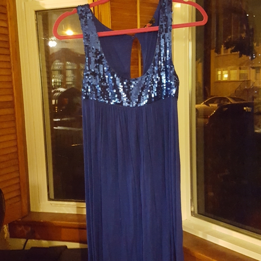 Blue Sequin Bust Dress